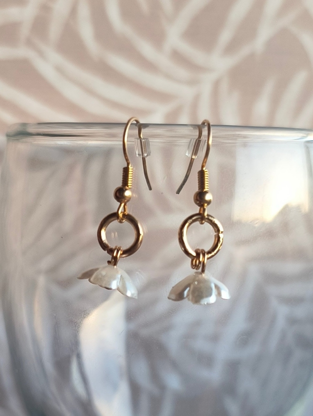 White Roses & Sherry | Dainty White Resin Flower Petal Hook Earrings
